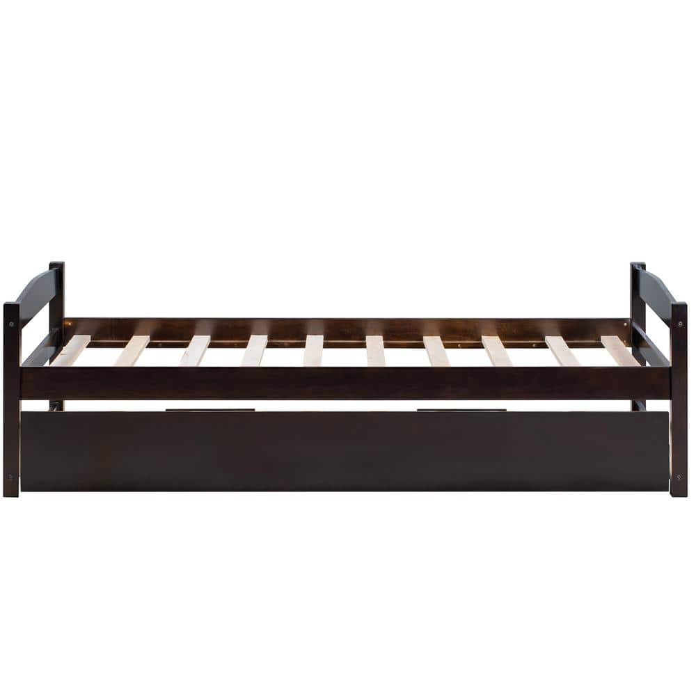 76 in. W Espresso Twin Wooden Daybed with Trundle, Brown