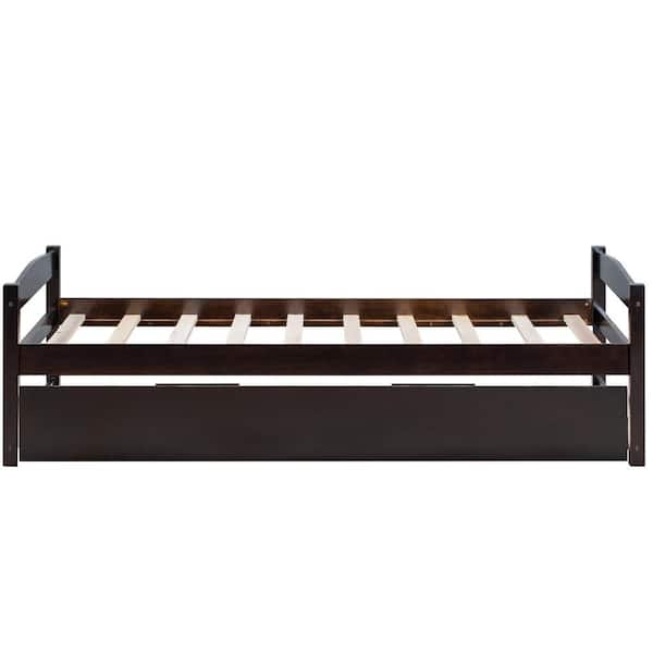 STICKON 76 in. W Espresso Brown Wood Frame Twin Size Platform Bed with Trundle
