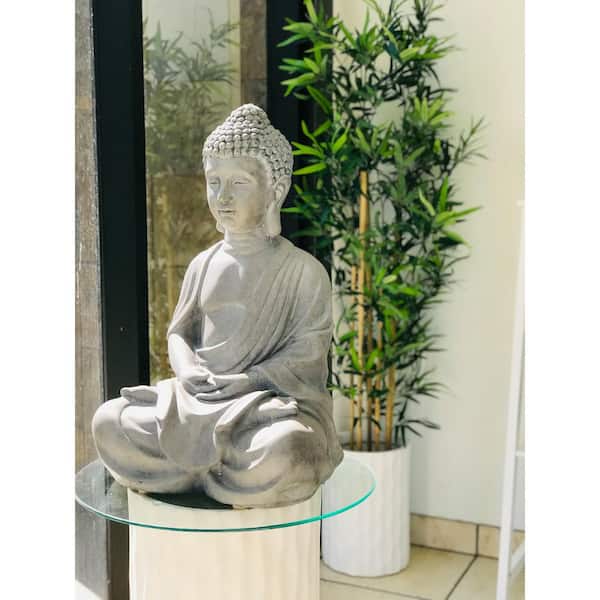 25.6 in. H Natural Concrete/Fiberglass Indoor Outdoor Sitting Meditating Zen Buddha Statue