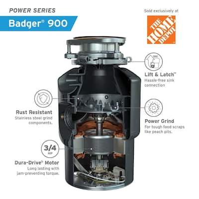 Badger 900 Lift & Latch Power Series 3/4 HP Continuous Feed Garbage Disposal