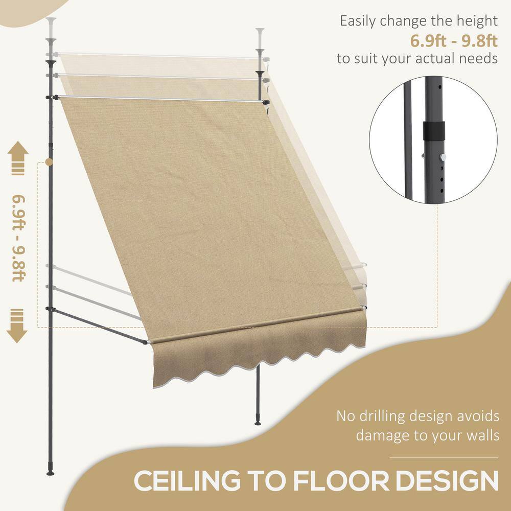 Beige Aluminum Frame Retractable Patio Awning for Door/Window