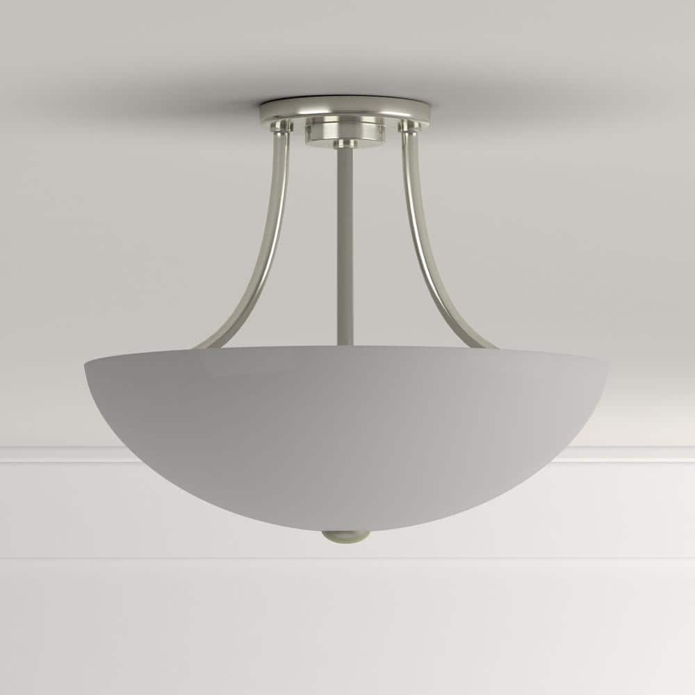 Brushed Nickel 2-Light Semi-Flush Mount with Etched Glass Shade
