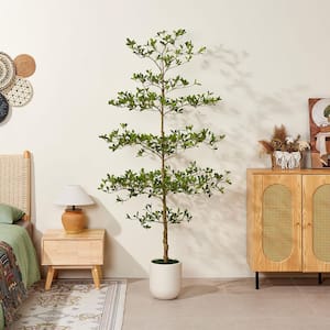 Artificial 7 ft. Black Olive Tree with White Planter Faux Olive Trees for Indoor outdoor Home Decor Housewarming Gift