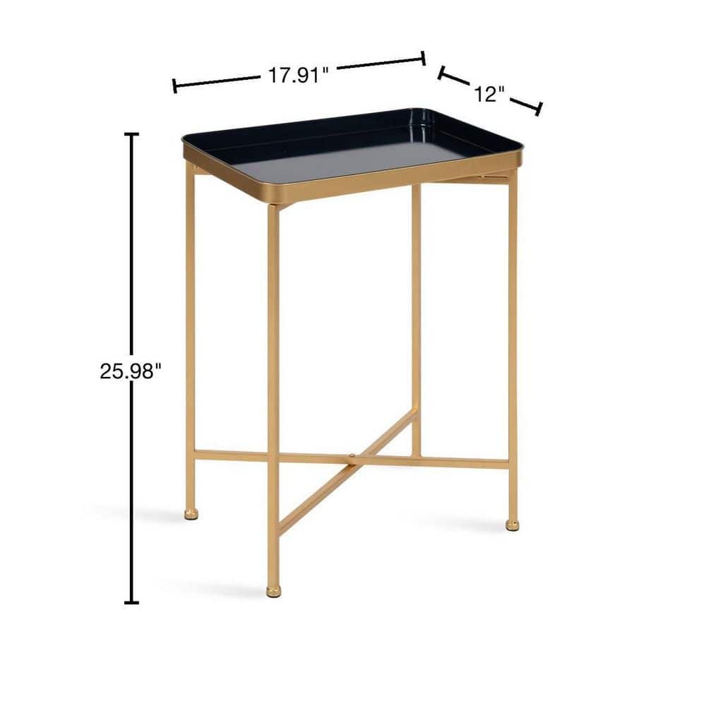 Navy Blue and Gold Metal Tray Accent Table