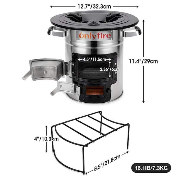 onlyfire Wood Burning Rocket Camping Stove for Outside Cooking Survival  12.7 x 12.7 x 11.4in, Stainless Steel F-BRK6081-SS1 - The Home Depot