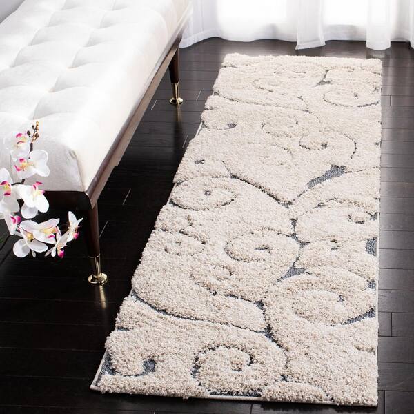 Florida Shag Beige/Blue Gray 2 ft. x 7 ft. Geometric Runner Rug
