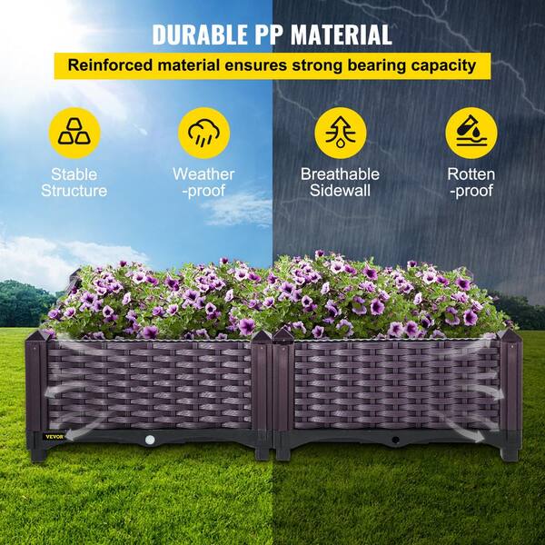 Plastic Raised Garden Bed Set of 2 Planter Grow Box 9.1 in. H Raised  Planter Boxes Self-Watering Elevated, Purple