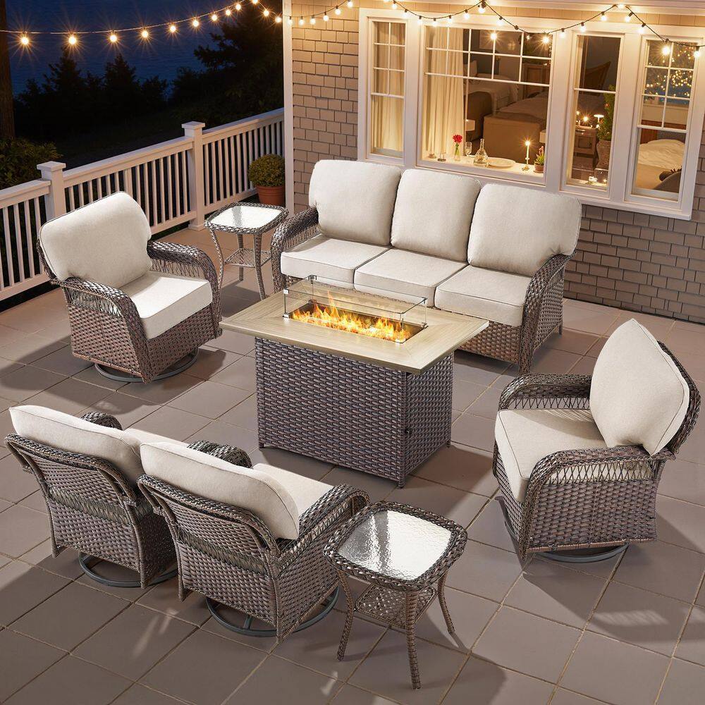 Tyber 10-Piece Brown Wicker Outdoor Conversation Set Patio Swivel Rocking Chair Sets with 5 in. Thick Beige Cushions price history on PriceWatchPro