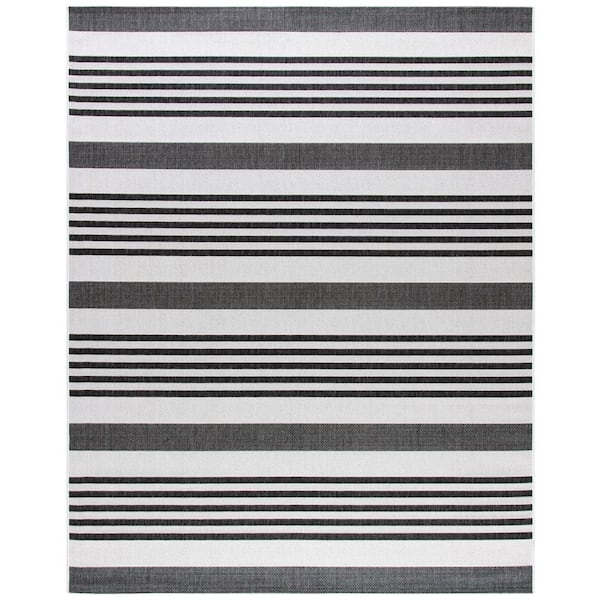 Beach House Light Gray/Charcoal Doormat 2 ft. x 4 ft. Striped Indoor/Outdoor Area Rug