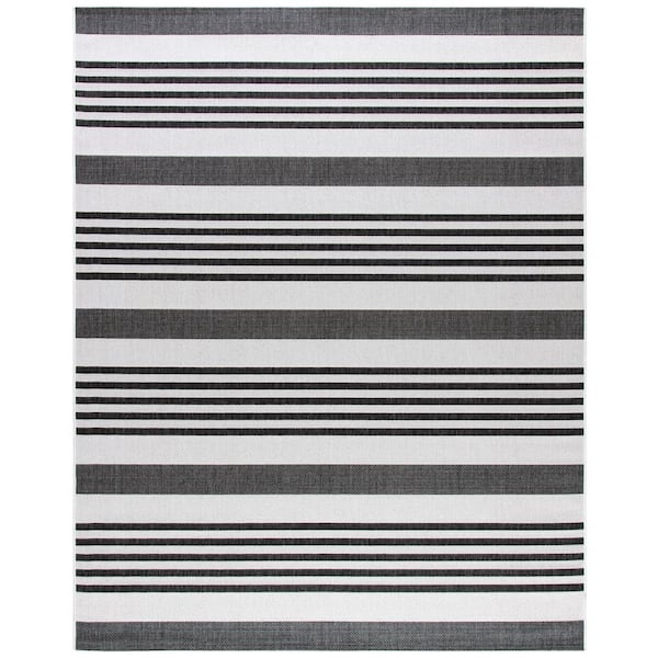 SAFAVIEH Beach House Light Gray/Charcoal 9 ft. x 12 ft. Striped Indoor/Outdoor Patio  Area Rug