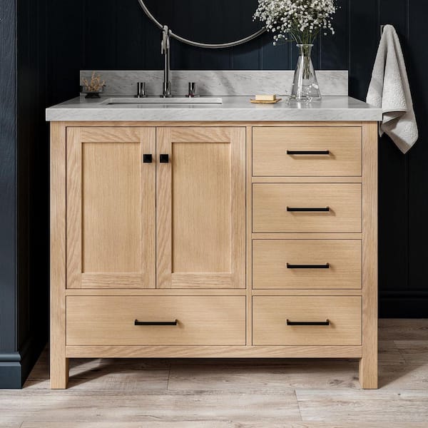 ARIEL Cambridge 42 in. Single Sink Freestanding Bathroom Vanity in Oak with Carrara White Marble Top