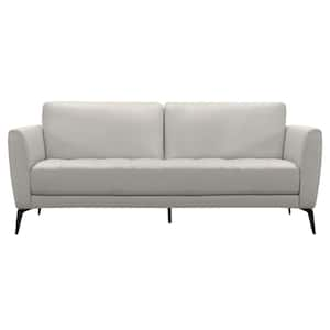 Genuine Dove Grey Leather Contemporary Sofa with Black Metal Legs