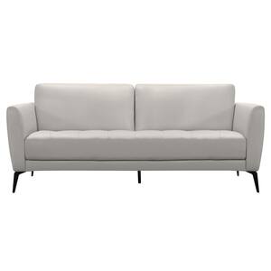 Genuine Dove Grey Leather Contemporary Sofa with Black Metal Legs