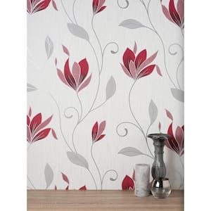 Synergy Ruby Floral Metallic Non-pasted Paper Wallpaper