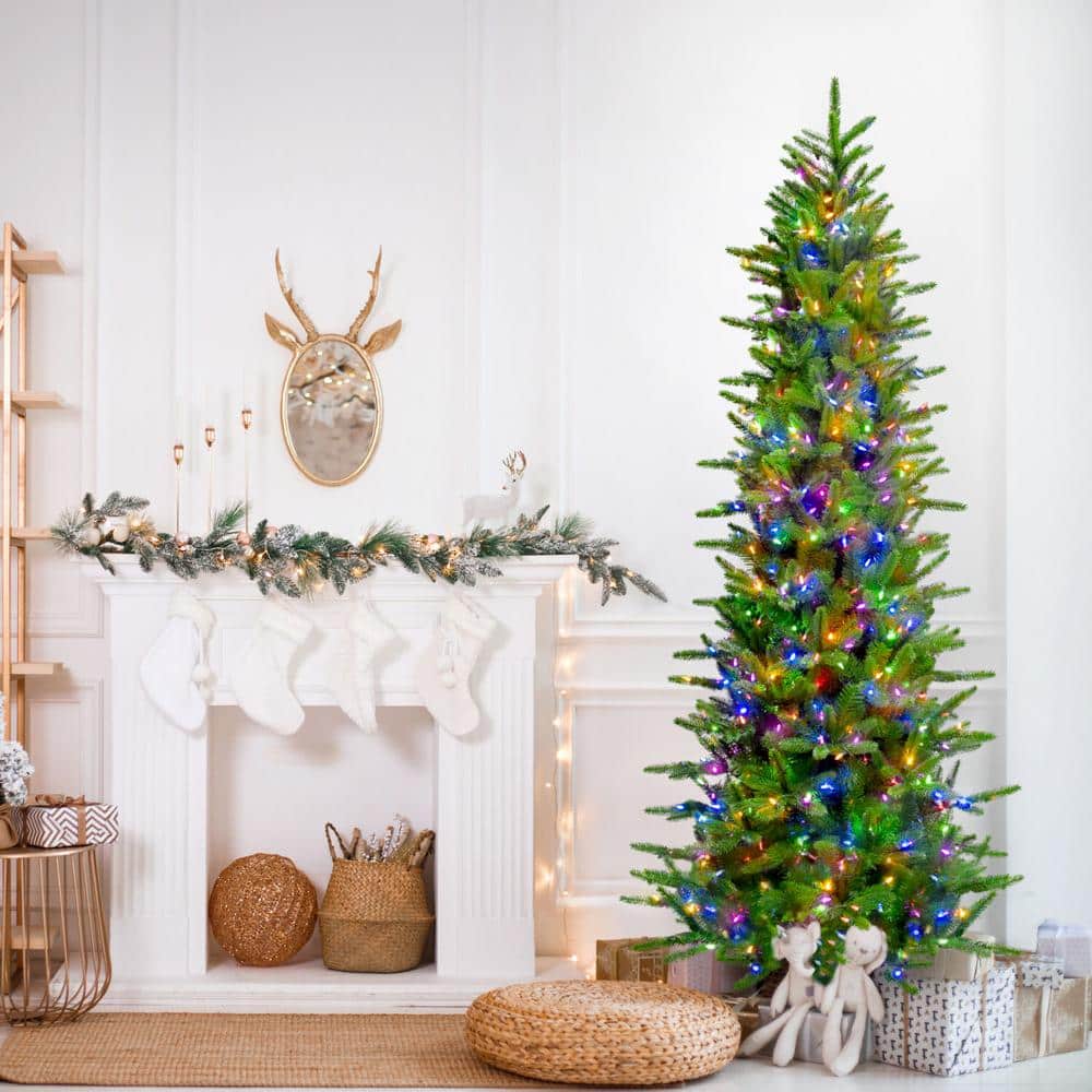 Carmel 9-Ft Slim Pine Artificial Christmas Tree with Multicolor LED Lights