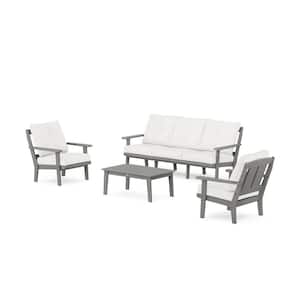 Mission 4-Pcs Plastic Patio Conversation Set with Sofa in Slate Grey/Natural Linen Cushions