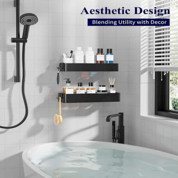 Metal Shower Caddy with Adhesive, Rustproof and XX-Large for Kitchen, Bathroom Organizers and Storage, Black (2-Pack)