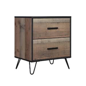 21.65 in. Brown and Black 2-Drawer Wooden Nightstand