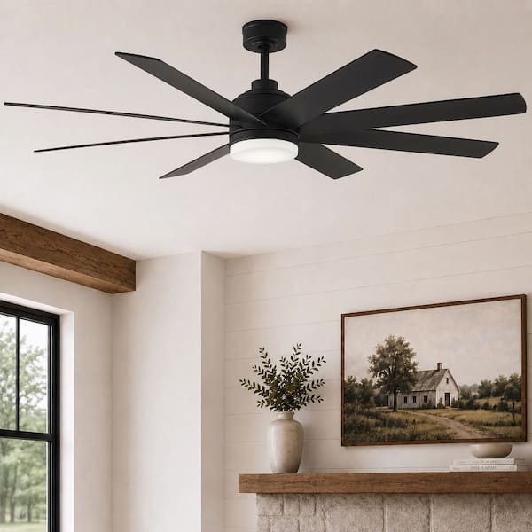 Celene II 62 in. Indoor/Outdoor Matte Black DC Motor Ceiling Fan with Adjustable White Integrated LED w/ Remote Included