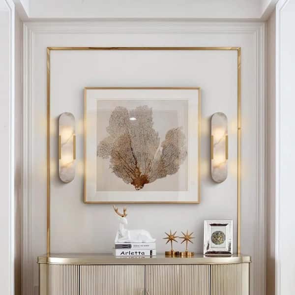 Homestead   ツインペンダント YUYI 19.8 in. 2-Light Alabaster Gold Wall Sconce, Natural