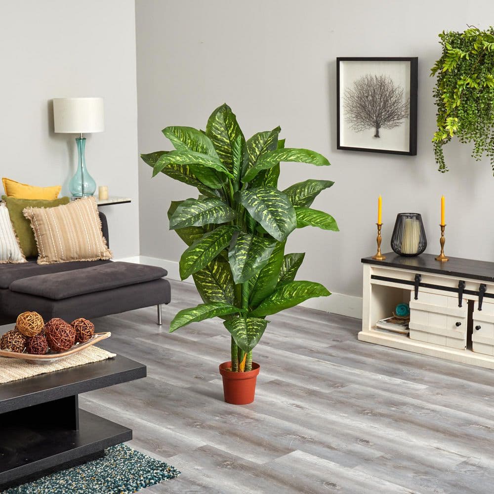 5' Green Dieffenbachia Silk Potted Floor Plant
