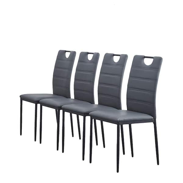 Unbranded Light Gray PU Leather Dining Chair with Painted Metal Legs (Set of 4)