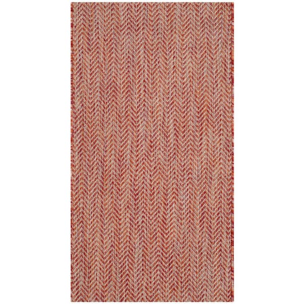 Courtyard Red/Beige 2 ft. x 4 ft. Solid Color Chevron Indoor/Outdoor Area Rug