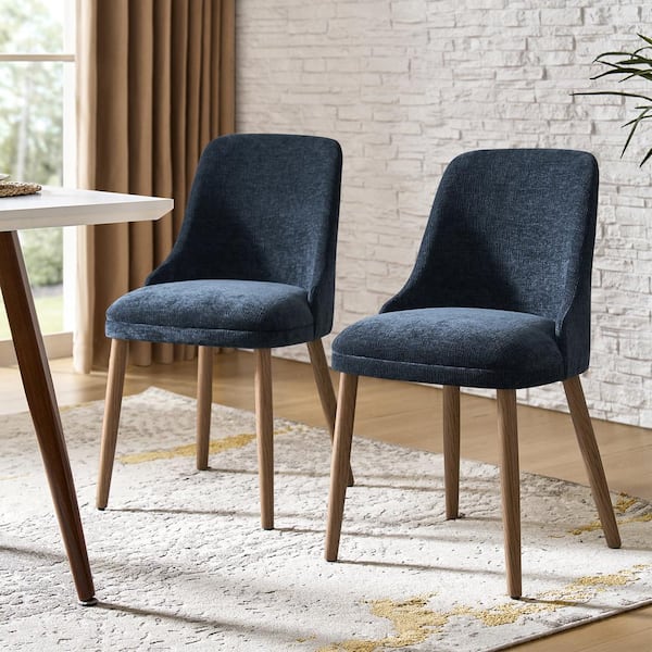JAYDEN CREATION Dyron Navy 19.25 in. Modern Upholstered Dining Chair with Solid Wood Legs
