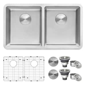 16-Gauge Stainless Steel 31 in. 50/50 Double Bowl Undermount Workstation Kitchen Sink