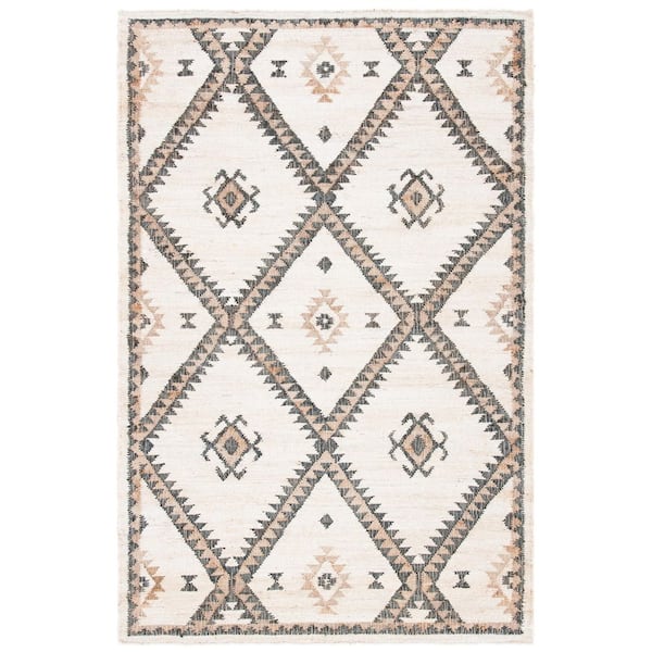 Kilim Ivory/Black 6 ft. x 9 ft. Native American Trellis Border Area Rug