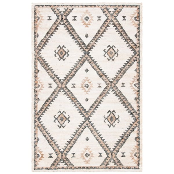 SAFAVIEH Kilim Ivory/Black 6 ft. x 9 ft. Native American Trellis Border Area Rug