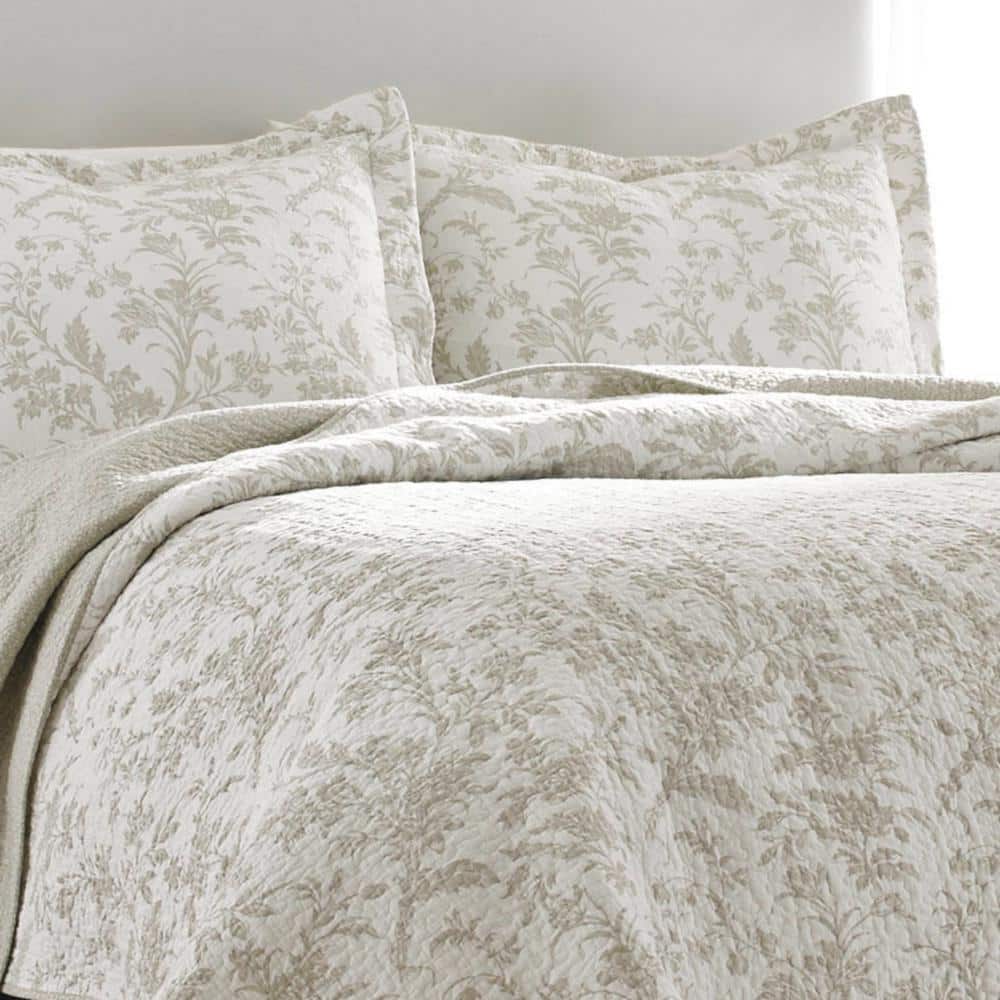 Beige Reversible Cotton King Quilt Set with Shams