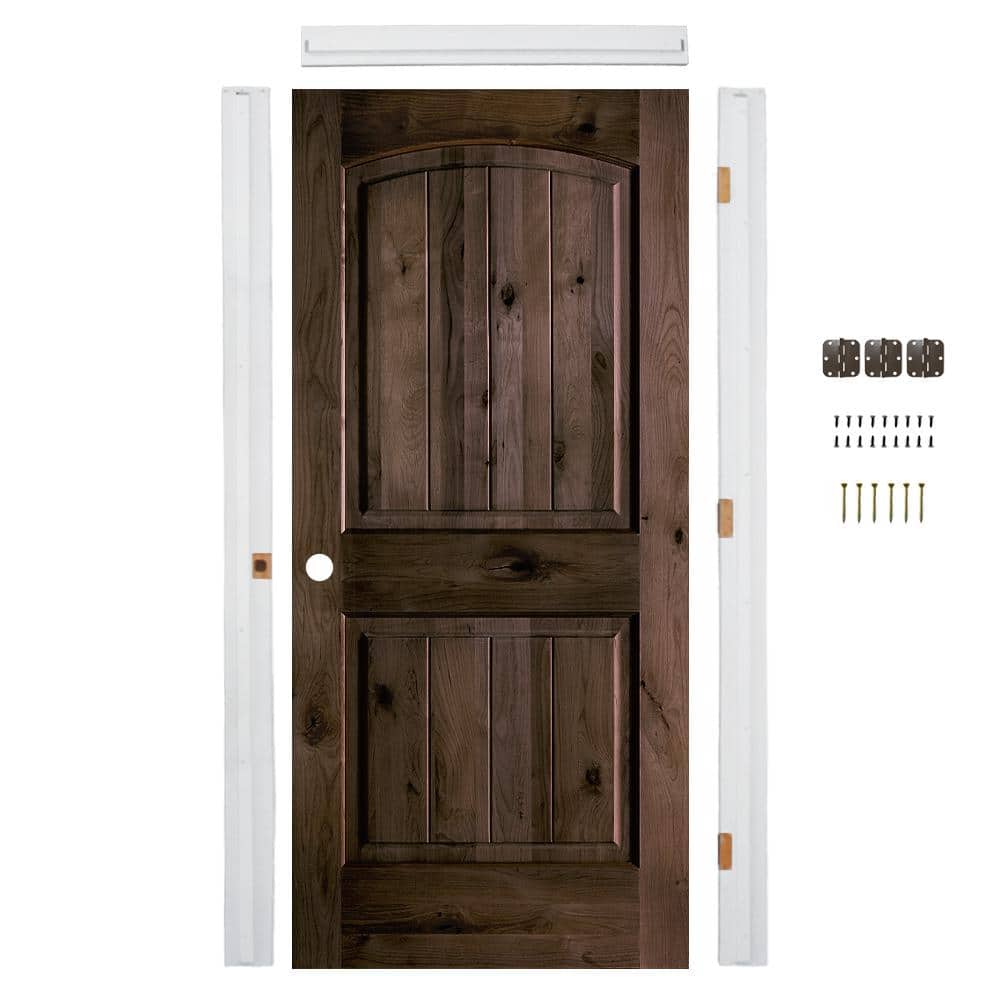 30in.x80in. Knotty Alder Right-Hand Black Stain V-Groove Wood Assembly Required Interior Door Kit w/ Quick Assemble Jamb price history on PriceWatchPro