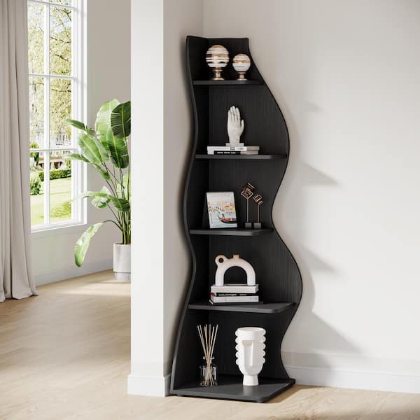 Eulas 69.8 in. Tall Black Engineered Wood 5-Shelf Standard Bookcase Bookshelf Corner Shelf for Living Room