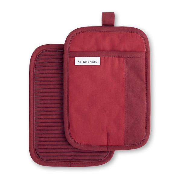 KitchenAid 2 Mini Mitt Set Pot Holders Set (RED) 100% Cotton