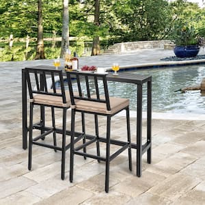 3-Piece Metal Patio Outdoor Dining Table Set Metal Bar Table and Chairs Set with Beige Cushions