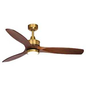 Curtiss 52 in. LED Indoor Satin Brass Mid-Century Modern MCM Wood Propeller Ceiling Fan with Light Kit and Remote