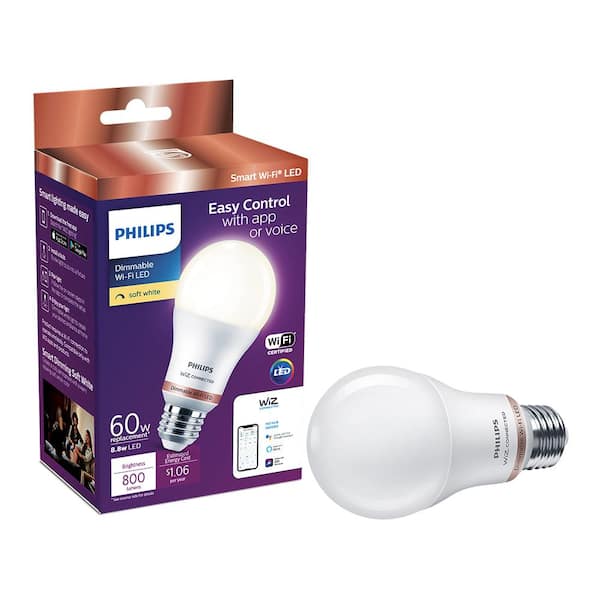 Philips Soft White A19 LED 60W Equivalent Dimmable Smart Wi-Fi Wiz Connected Wireless Light Bulb (1-Pack)