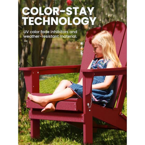 JEAREY Classic Folding HDPE Plastic Adirondack Chair in Red