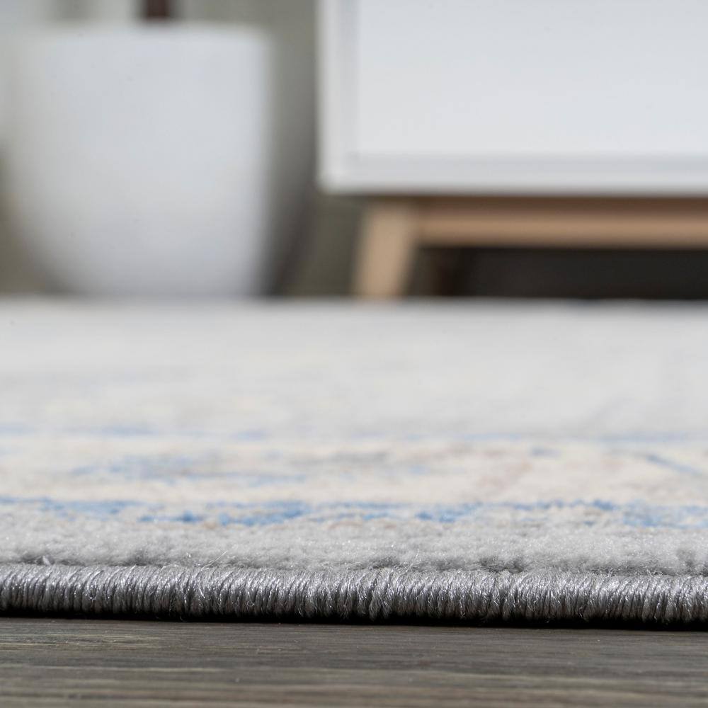 Gray and Blue Floral Synthetic Runner Rug, 2 ft x 8 ft