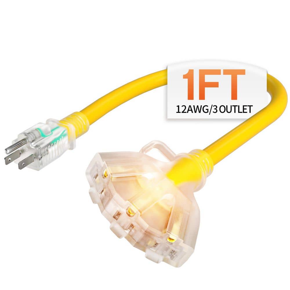 1 ft. 12 Gauge 3-Conductor SJTW Outdoor Extension Cord Splitter