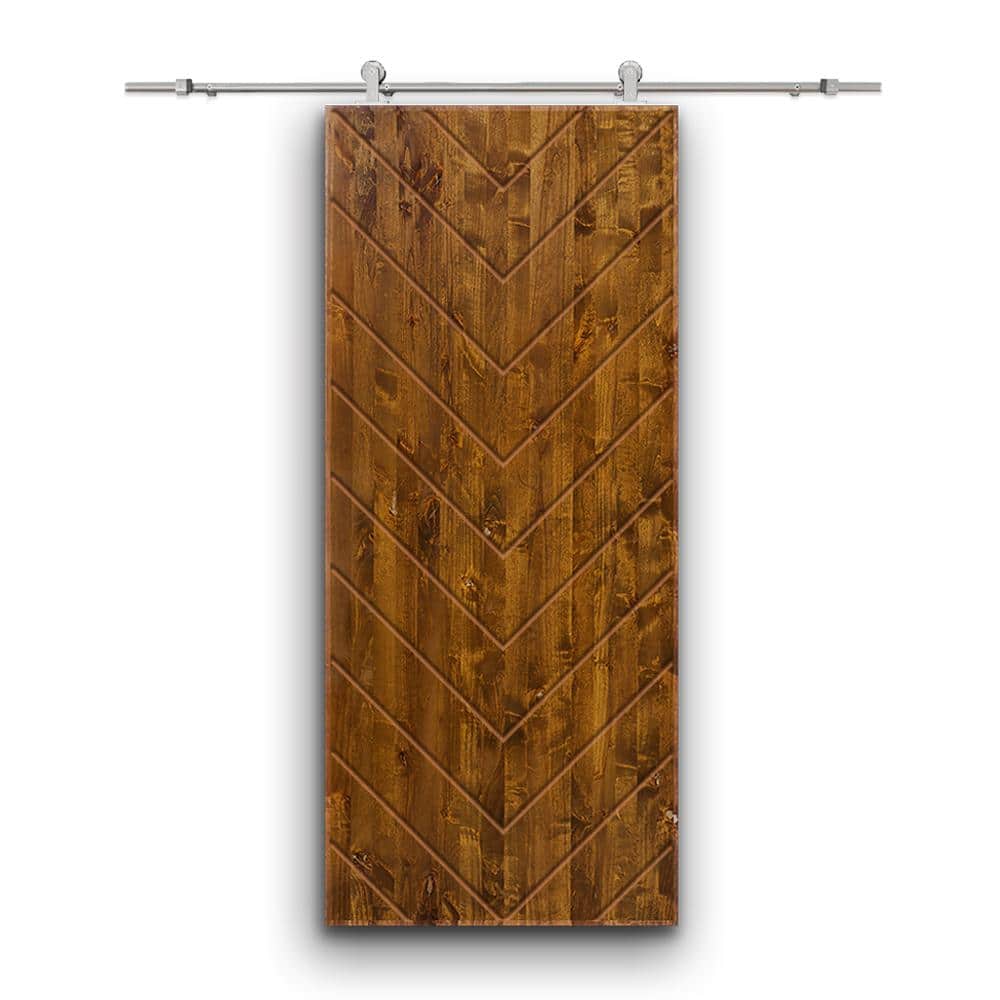 Herringbone 36 in. x 84 in. Fully Assembled Walnut Painted Wood Modern Sliding Barn Door with Hardware Kit price history on PriceWatchPro