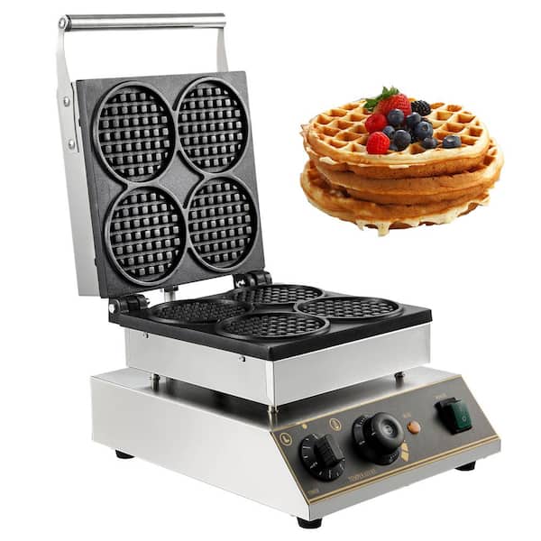 Vevor 1750 Watt Commercial Round Waffle Maker 4 Waffle Stainless Steel