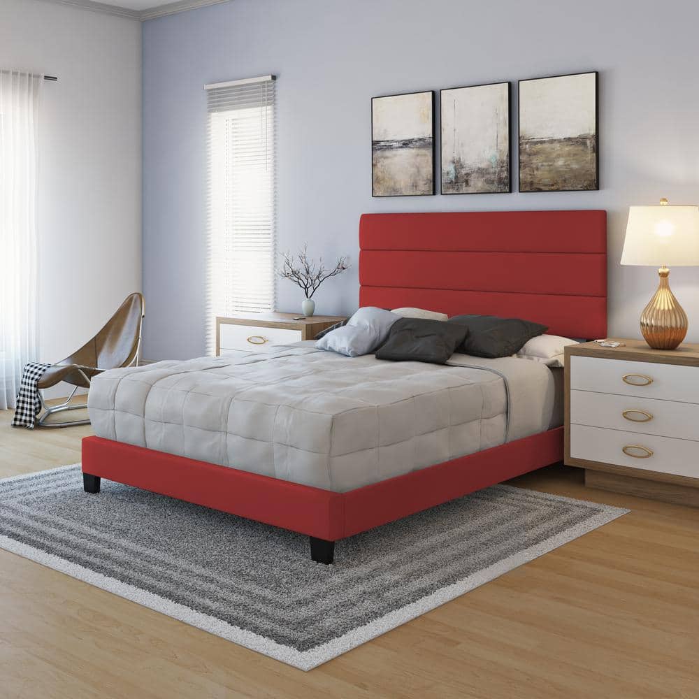 Phoebe Red Faux Leather Upholstered Queen Bed Frame with Slats
