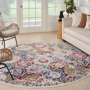 Grafix Blue Multicolor 8 ft. x 8 ft. Medallion Traditional Round Area Rug