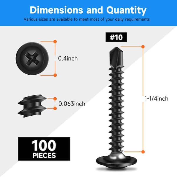 #10 x 1-1/4 in. 410 Stainless Steel Phillips Truss Head Self Drilling Sheet Metal Screws (100-Pack)