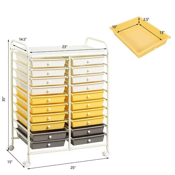 Bunpeony 20-Drawers Yellow Rolling Storage Kitchen Cart