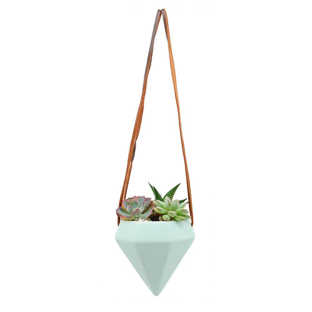 Guilford Pastel Mint Diamond Ceramic Hanging Planter