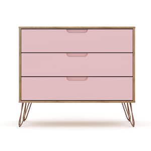 3-Drawer Nature and Rose Pink Mid-Century Modern Dresser