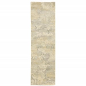 2' X 8' Grey Ivory Beige And Taupe Abstract Power Loom Stain Resistant Runner Rug